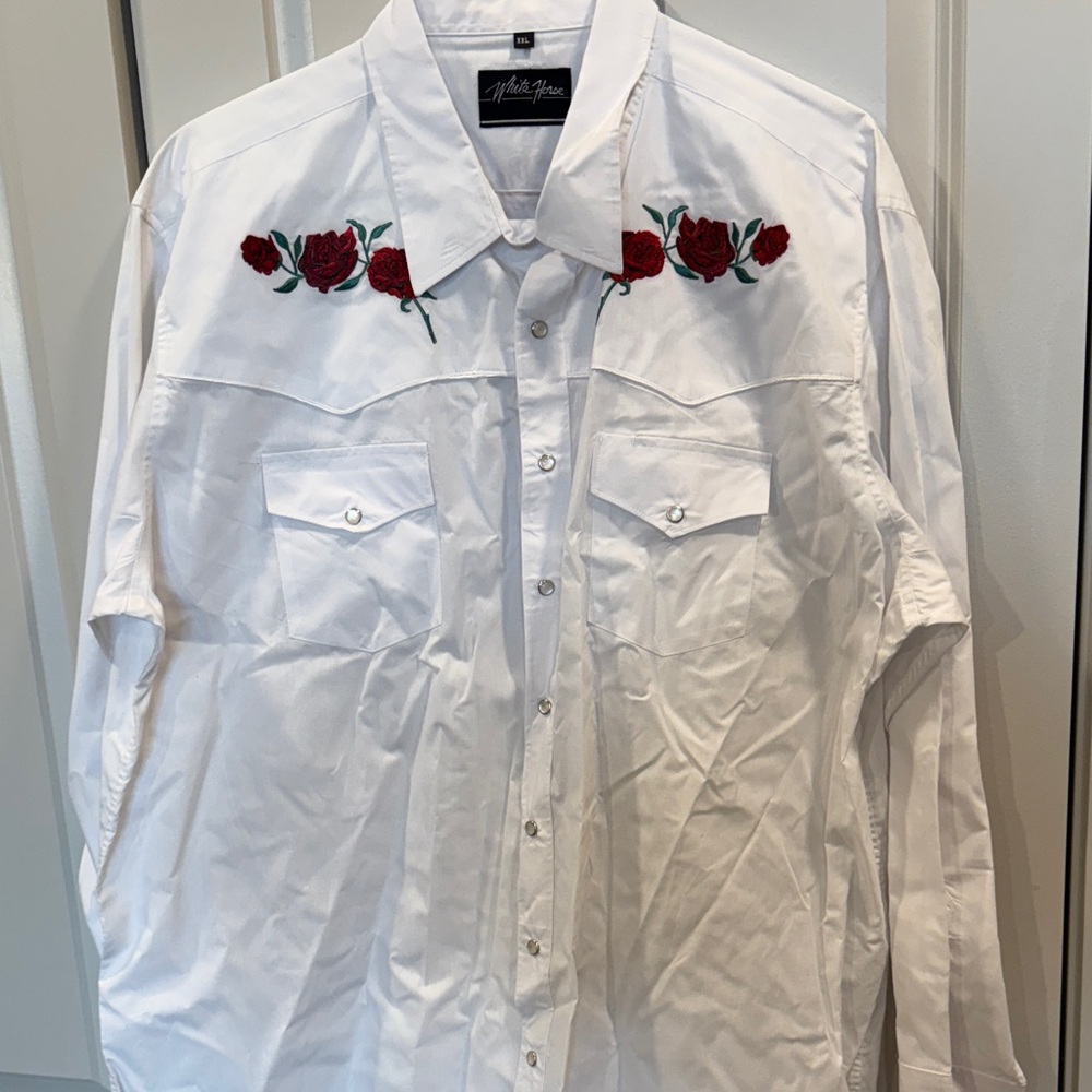 White Embroidered Rose Shirt by Miller Ranch